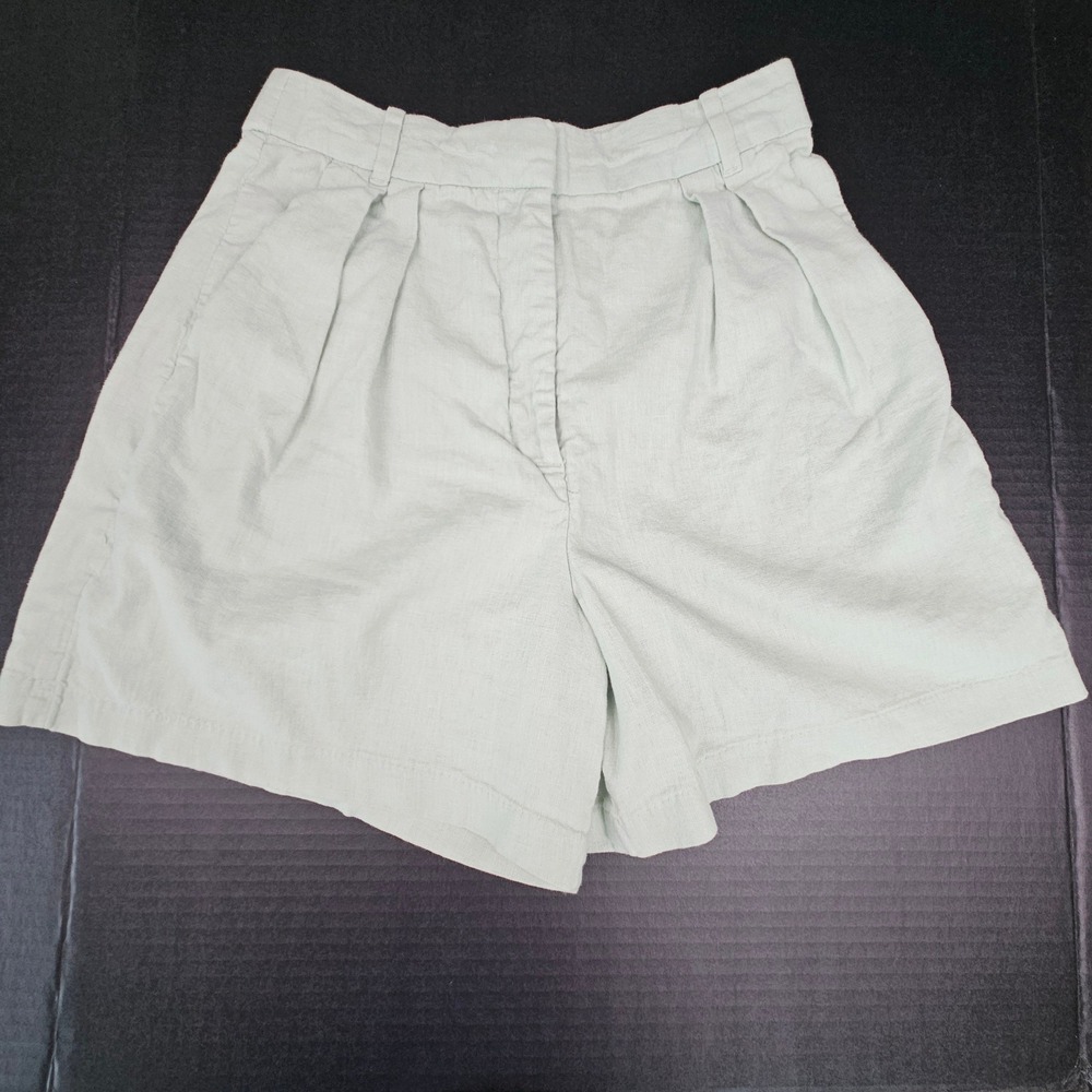 Abercrombie & Fitch Mint Green Linen Blend Pleated Shorts Women Size S High Rise